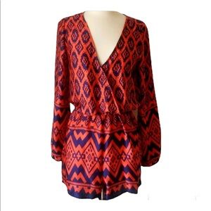 Romeo & Juliet Couture Bohemian Orange and  Blue Romper Size Medium